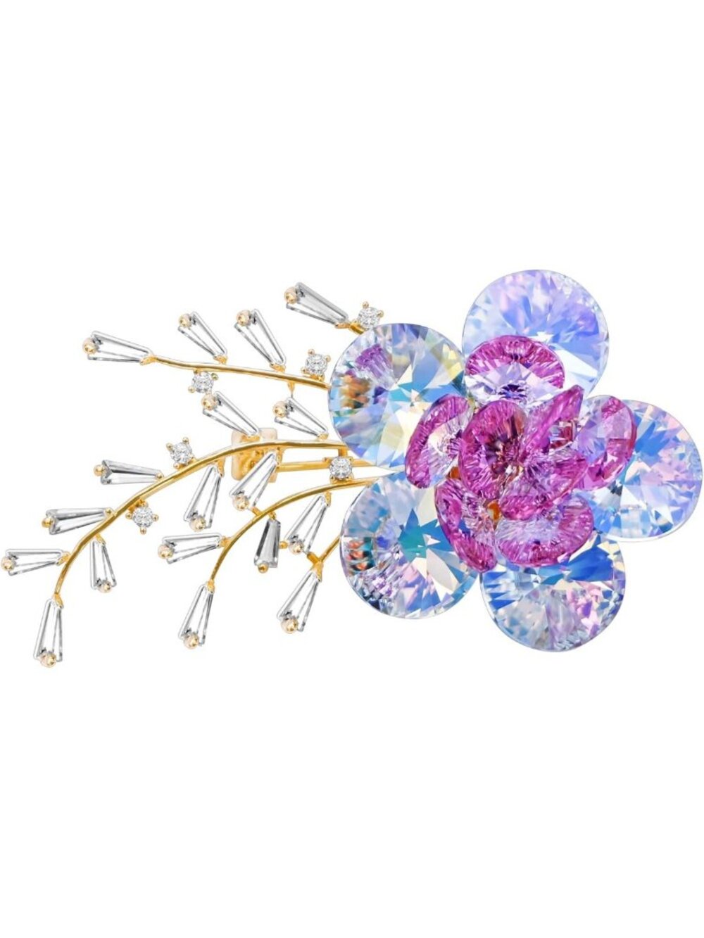 Elegant 14k Gold Plated Crystal Flower Brooch Pin for Women, Cubic Zirconia